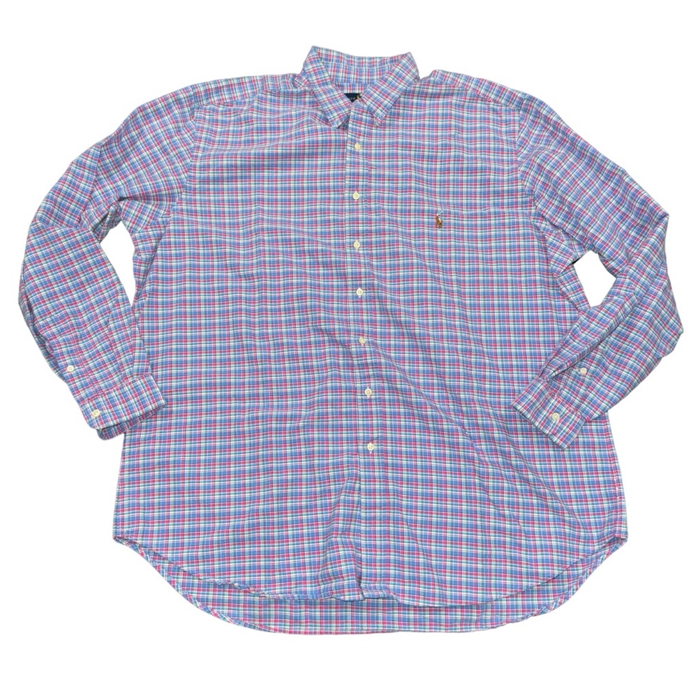 Blue Plaid long sleeve Ralph Lauren Button Down Collar Shirt 2XLT